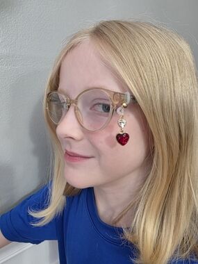 Handmade Eyeglass Charm - Ruby & Diamond Heart Dangle